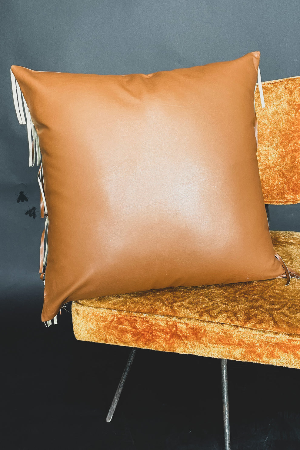 Faux leather fringe pillow case
