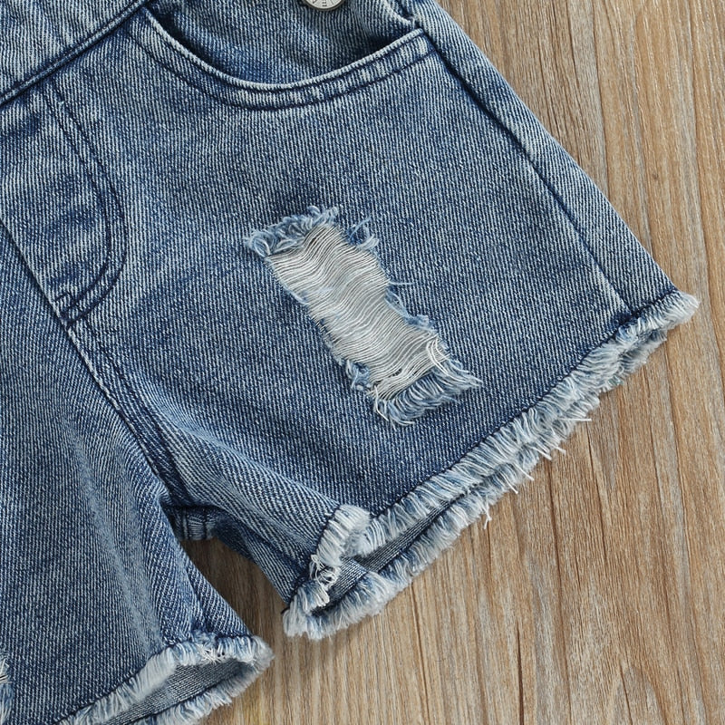 Frayed Jean Short Overalls
