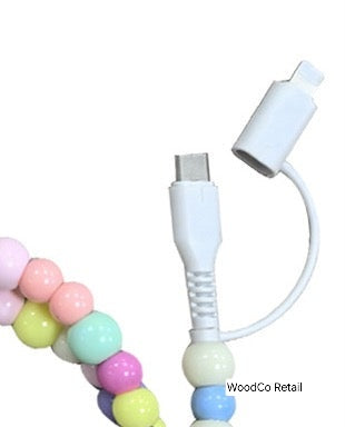 Dual end beaded charging cord- multi colored