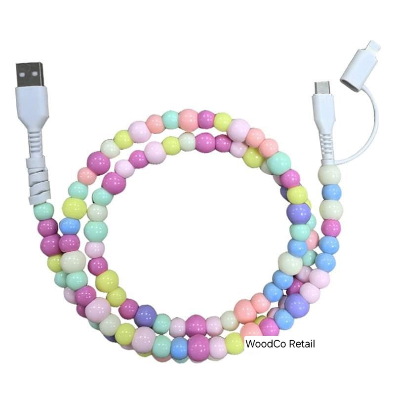 Dual end beaded charging cord- multi colored