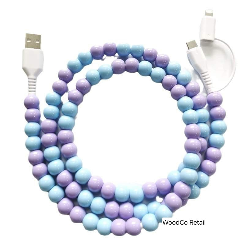 Dual end beaded charging cord- multi colored