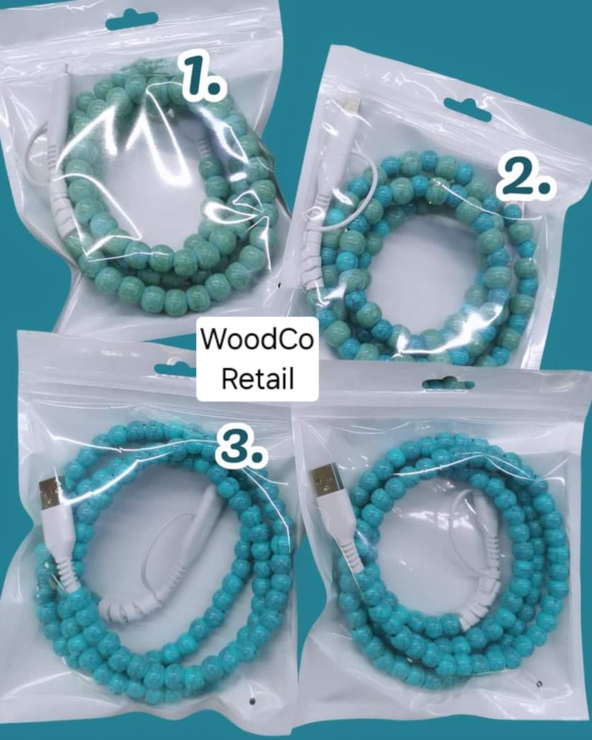 Dual end beaded charging cord- faux turquoise