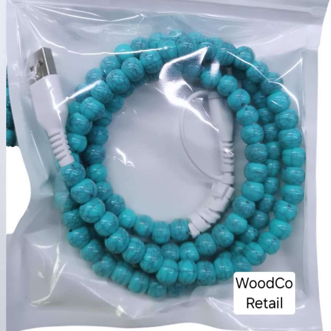 Dual end beaded charging cord- faux turquoise