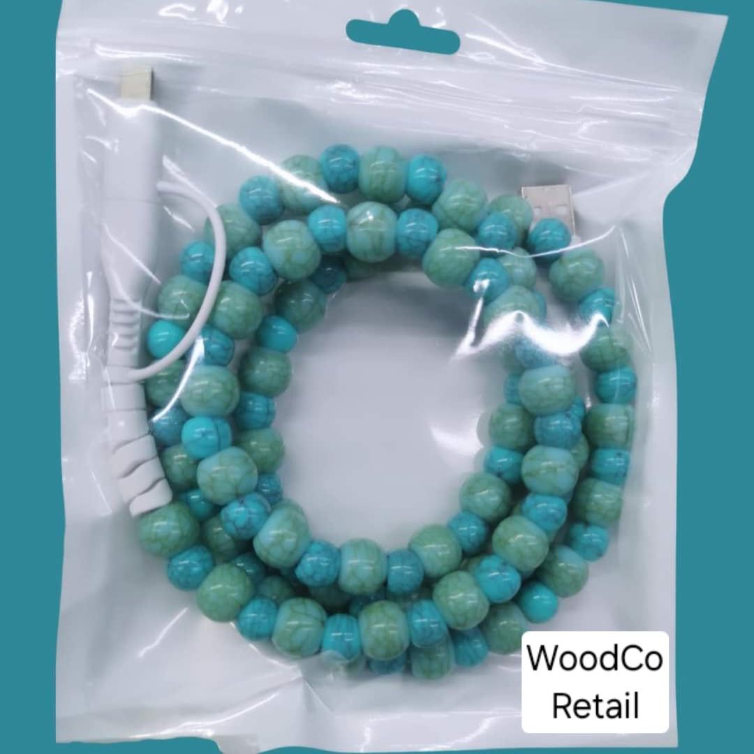 Dual end beaded charging cord- faux turquoise