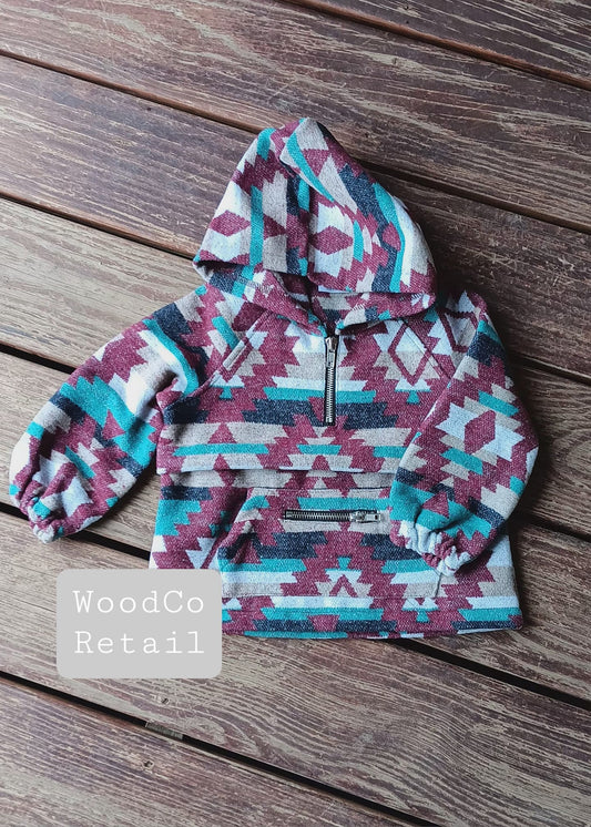 Maroon/blue Aztec Pullover