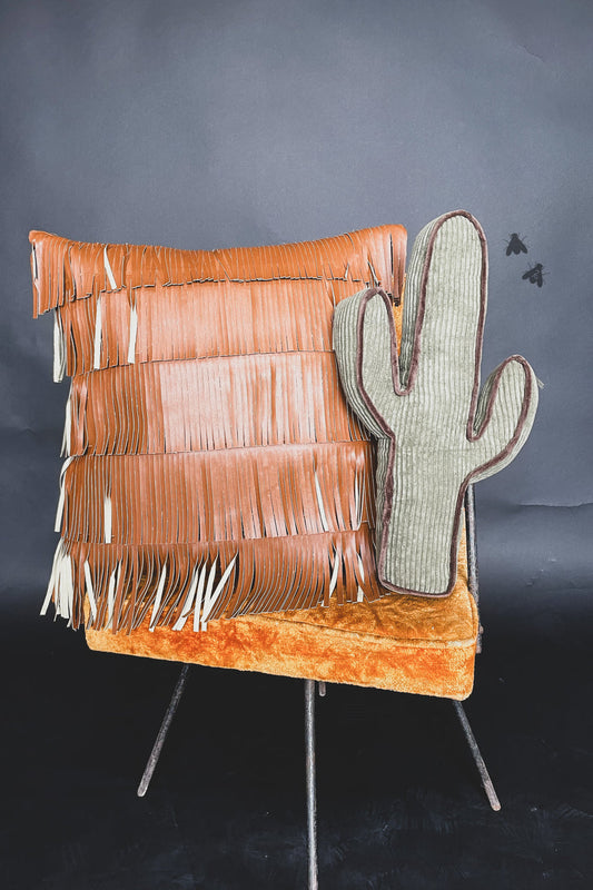 Faux leather fringe pillow case