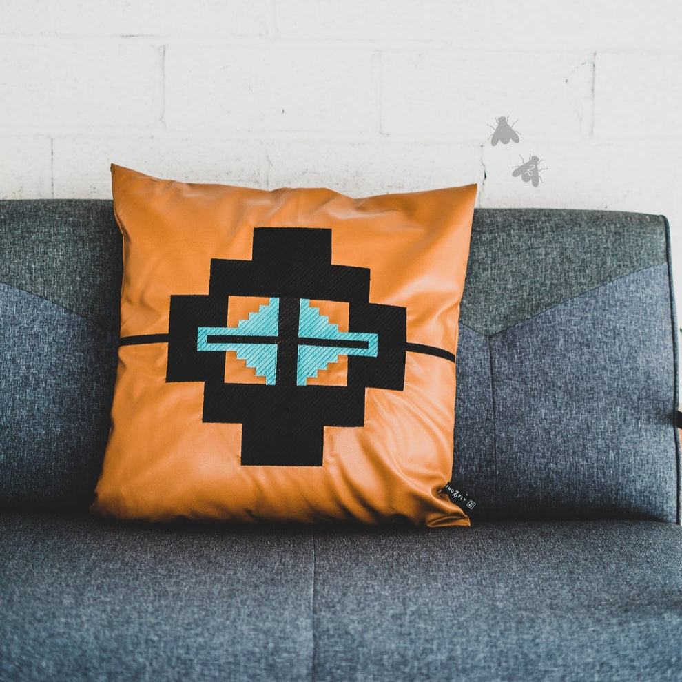 Aztec embroidered pillow case