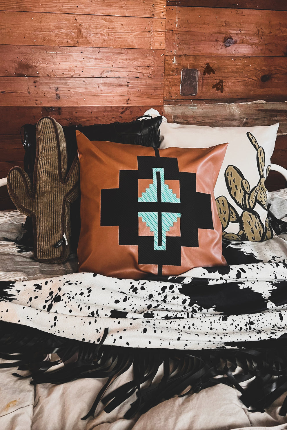 Aztec embroidered pillow case